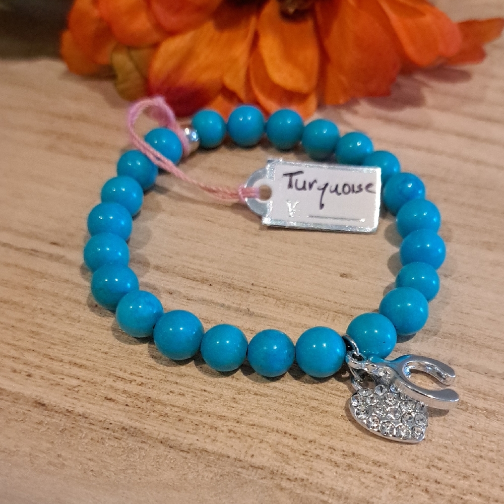 Turquoise Beaded Bracelet with Charm